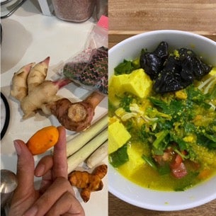 インドネシアの料理ソトアヤムはターメリックや様々なハーブ、何種類もの生姜を使った鶏のスープ。奈美さんは家での定番料理にするほど好きになったそう   