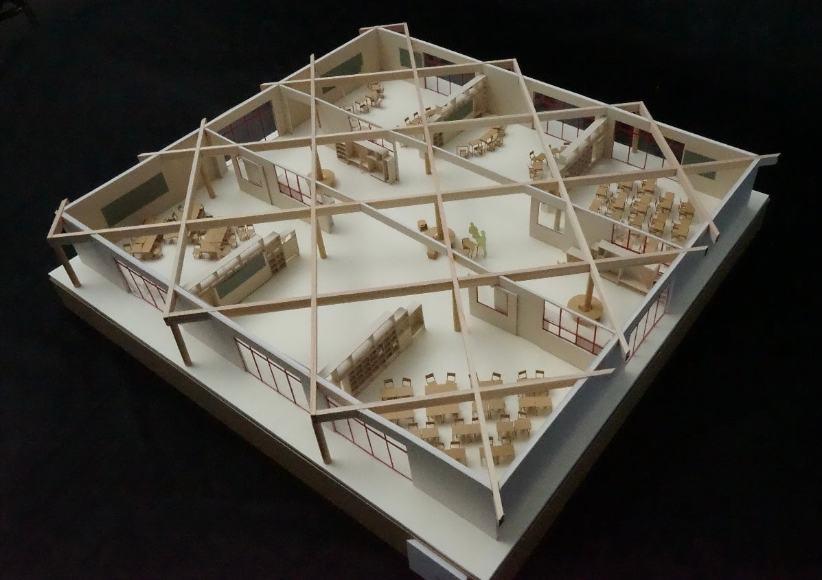 4教室分の部分模型。異学年が交わるように設計