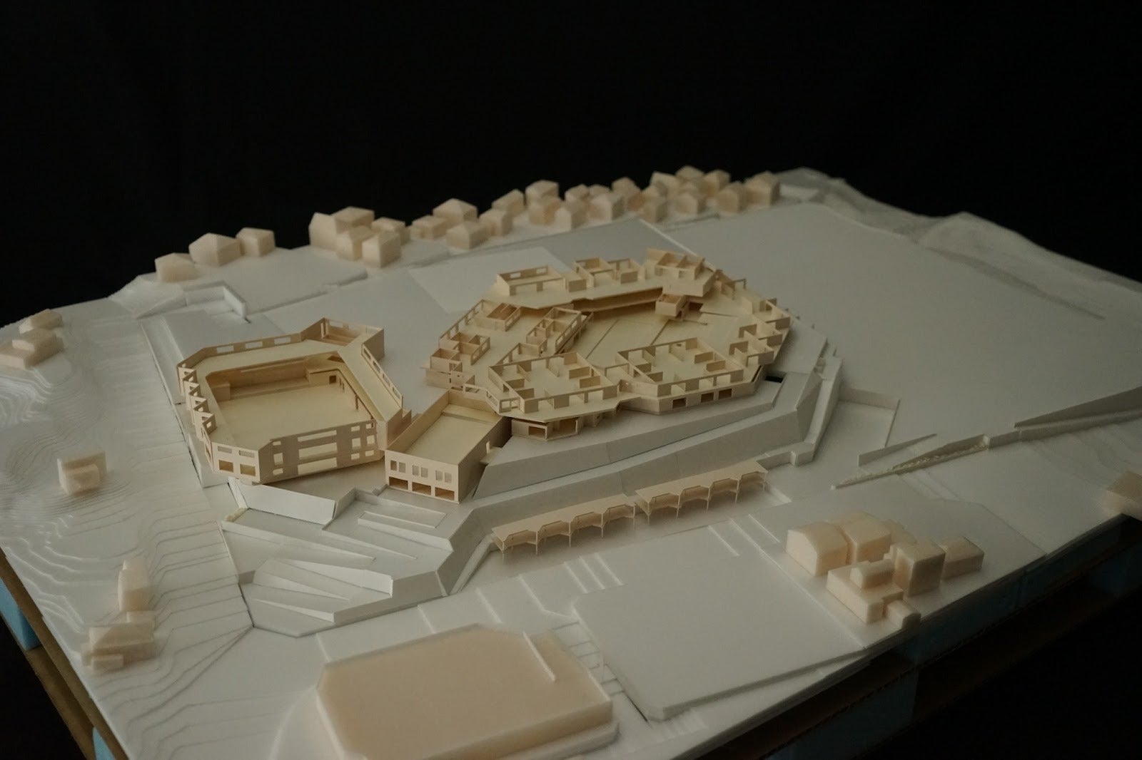 県立高校と町立小学校の在り方について、地元の町をテーマに卒業設計で学校を設計した